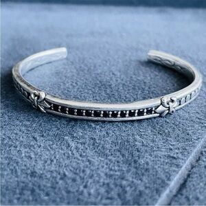 Scott Kay Artiste Black Sapphire Fleur De Lis Sterling Silver Dot Cuff B…